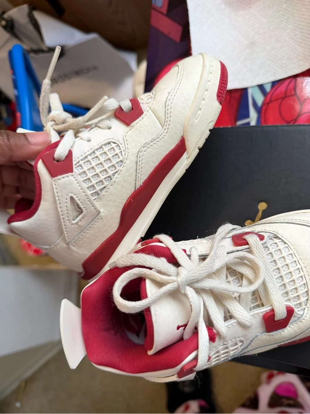Jordan Kids White and Red High-Top Sneakers
